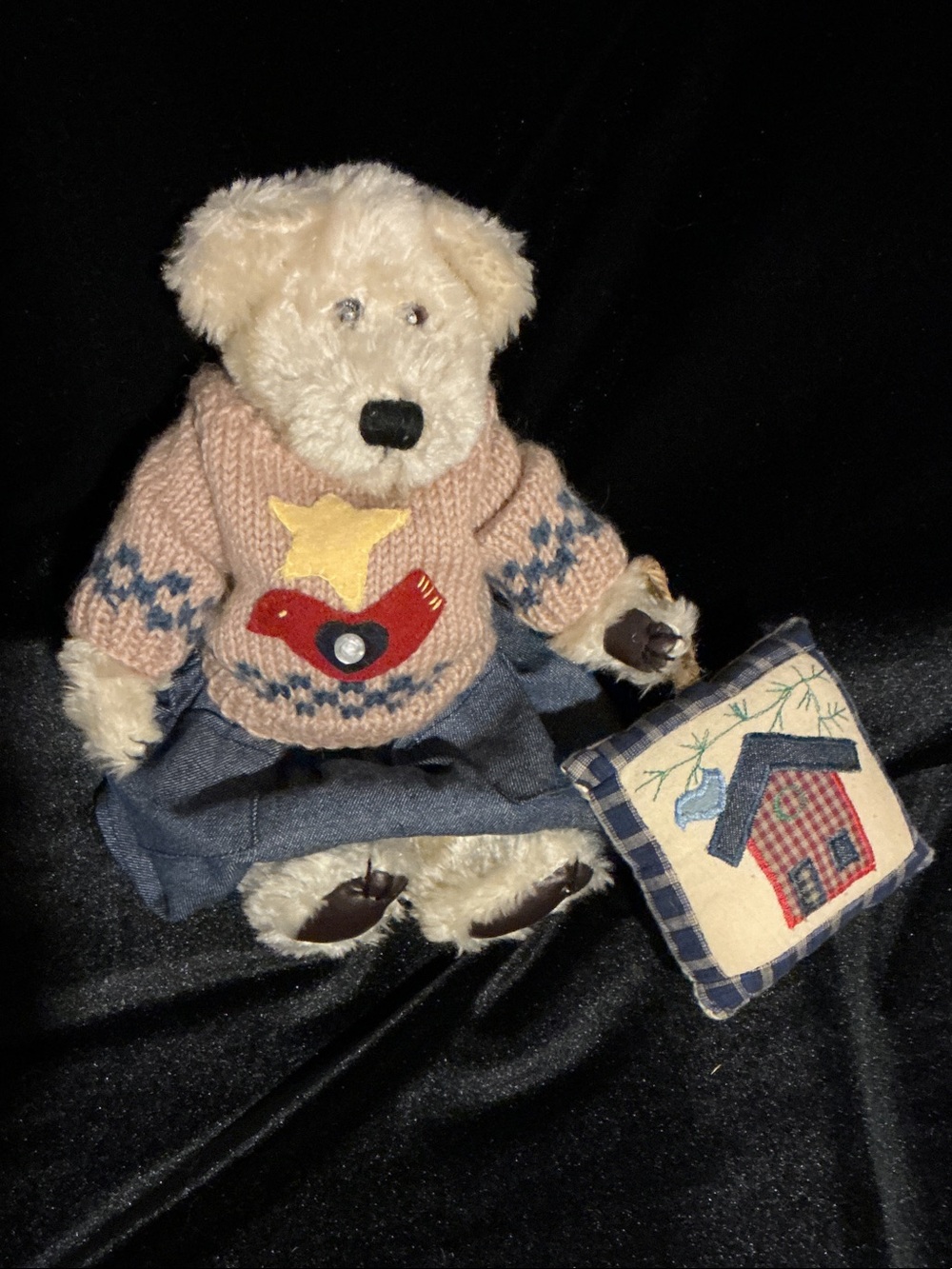 Boyds Bear in Tan Sweater with Red Bird